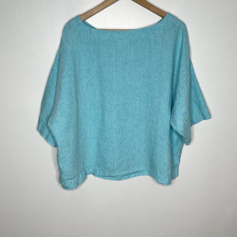 J. Jill Pure Jill Linen Top Womens LP Blue Boxy Oversized Natural Lagenlook - Picture 6 of 9